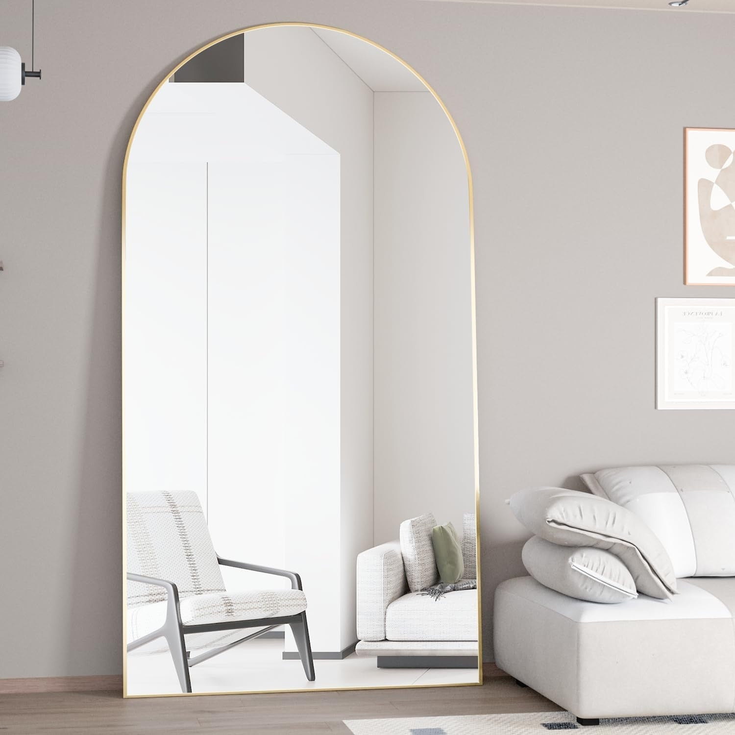 Gold Arch Floor Mirror 198x96cm Full Length Standing Leaning Luxury