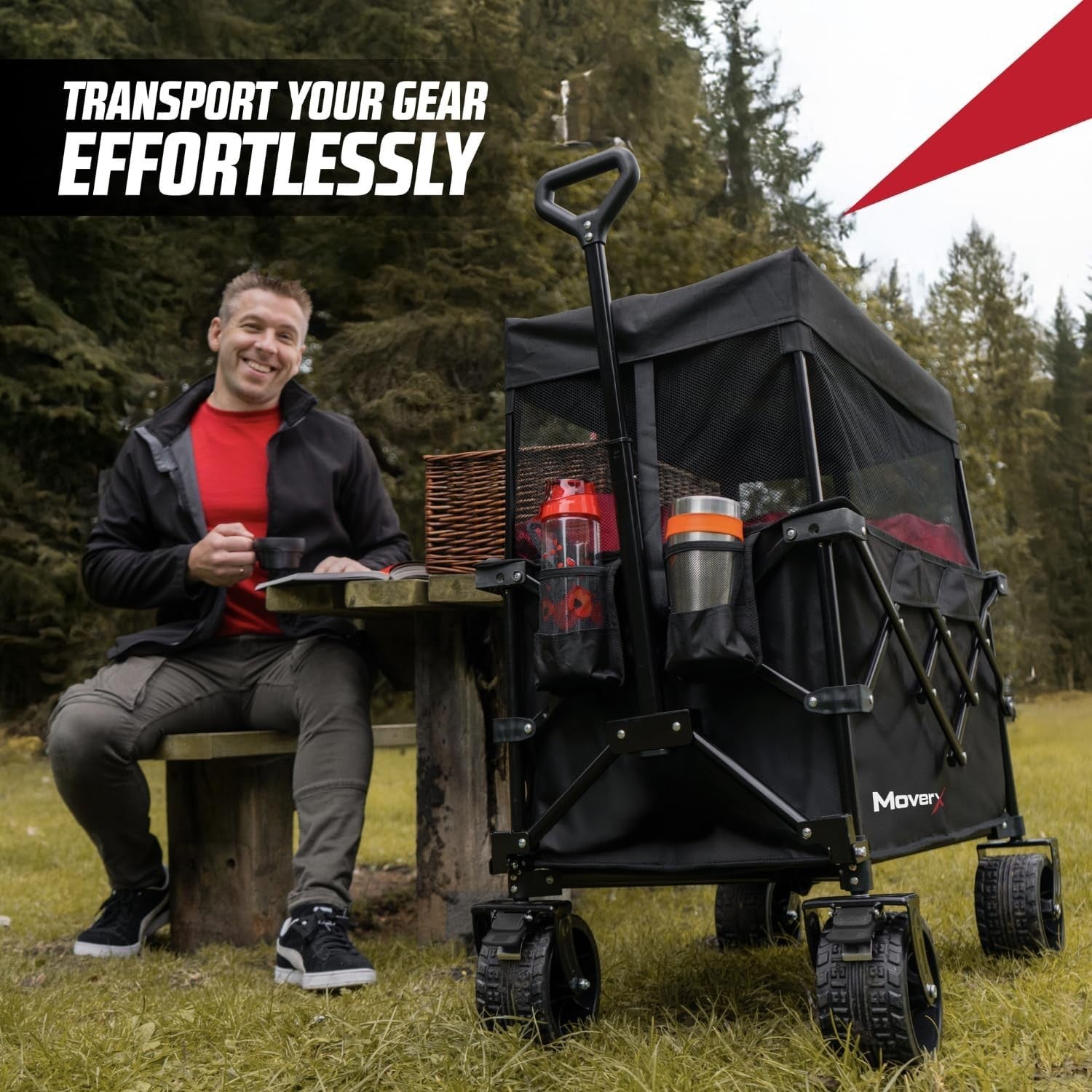 Black 200L Canopy Camping Wagon Folding Festival Trolley Wide Wheel Adjustable