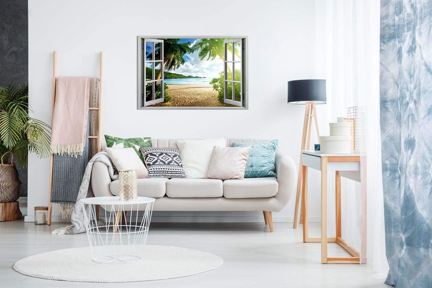3D Window Beach Sunset Canvas Wall Art Ocean View Living Room Decor 12x8