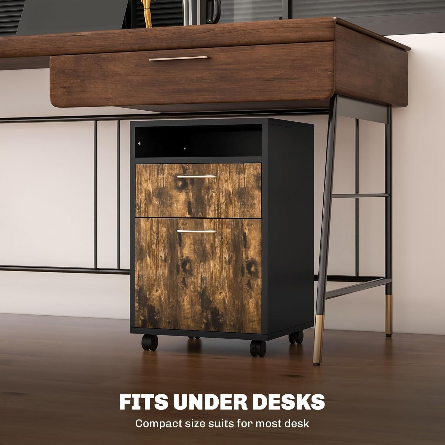 Rustic Brown Mobile Filing Cabinet with Wheels Drawer Storage for Home Office