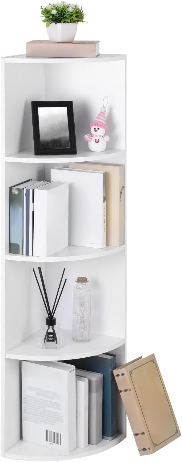 4-Tier White Corner Shelf Unit Modern Space-Saving Display & Storage Rack