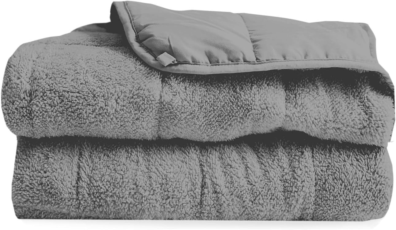 Weighted Blanket 12lbs Grey Reversible Fleece Huggy Anxiety Relief