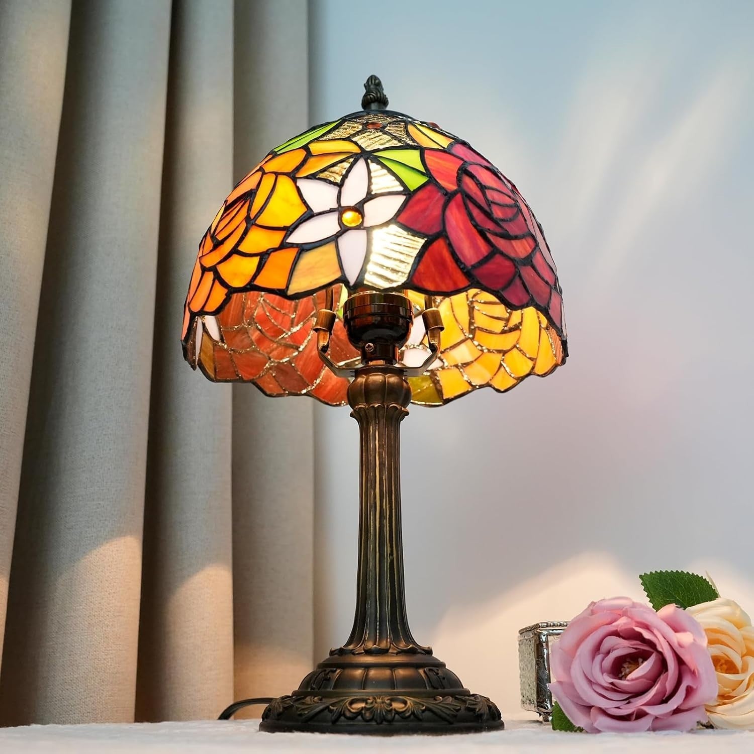 Tiffany Stained Glass Table Lamp 20x20x36cm Warm Ambient Light