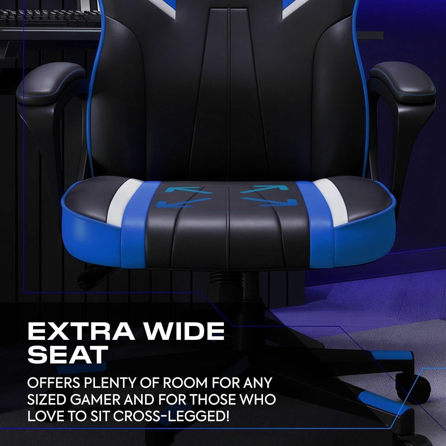 Ergonomic Gaming Chair High Back Wide Seat Blue