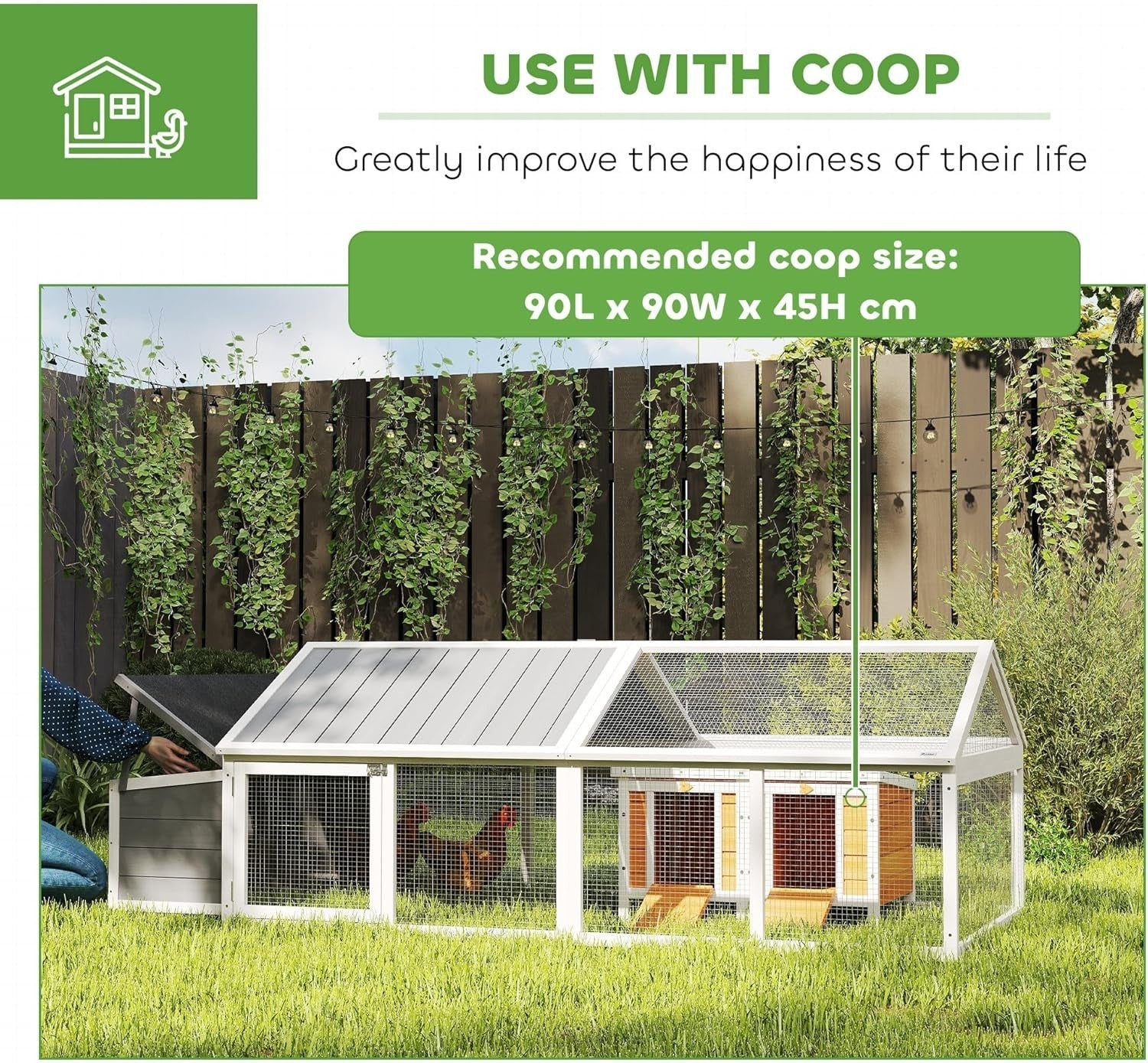 Extra Long Garden Chicken Run Wooden Coop Open Top Nest Box 4–8 Birds
