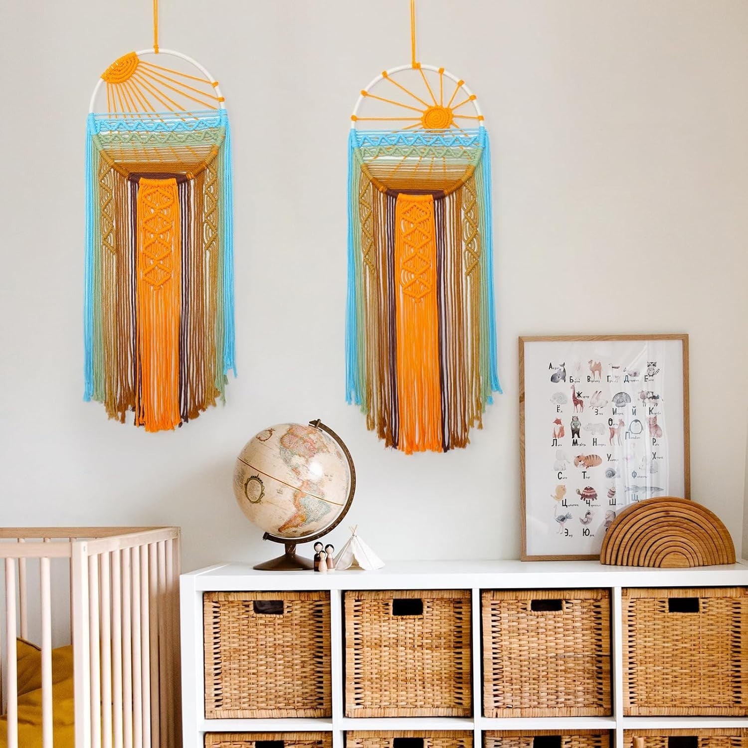 2PCS Sunset Macrame Wall Hanging Boho Tapestry 29.5x9.9in