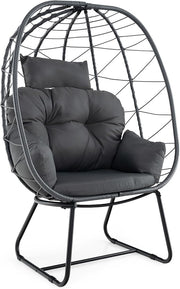Oversized Rattan Egg Chair with Cushions & Headrest – Indoor Outdoor Lounge