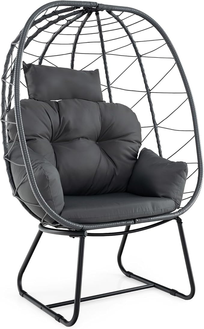 Oversized Rattan Egg Chair with Cushions & Headrest – Indoor Outdoor Lounge