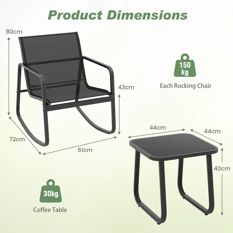 3PC Metal Patio Rocking Chair & Table Set Outdoor Garden Balcony Bistro