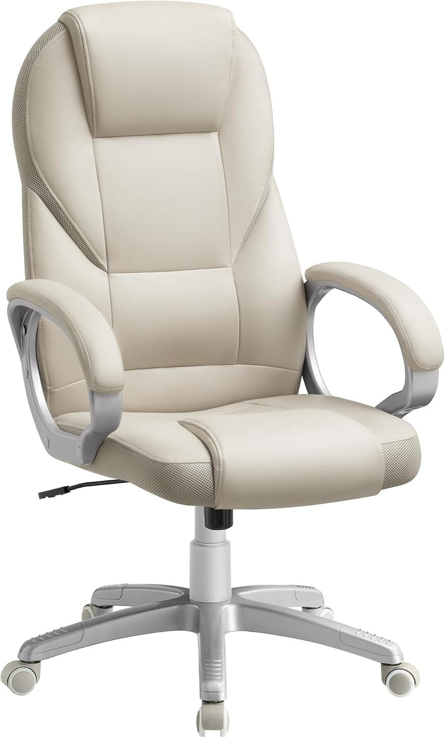 Ergonomic Office Chair Faux Leather Swivel Desk Seat Adjustable Height Cream Whi