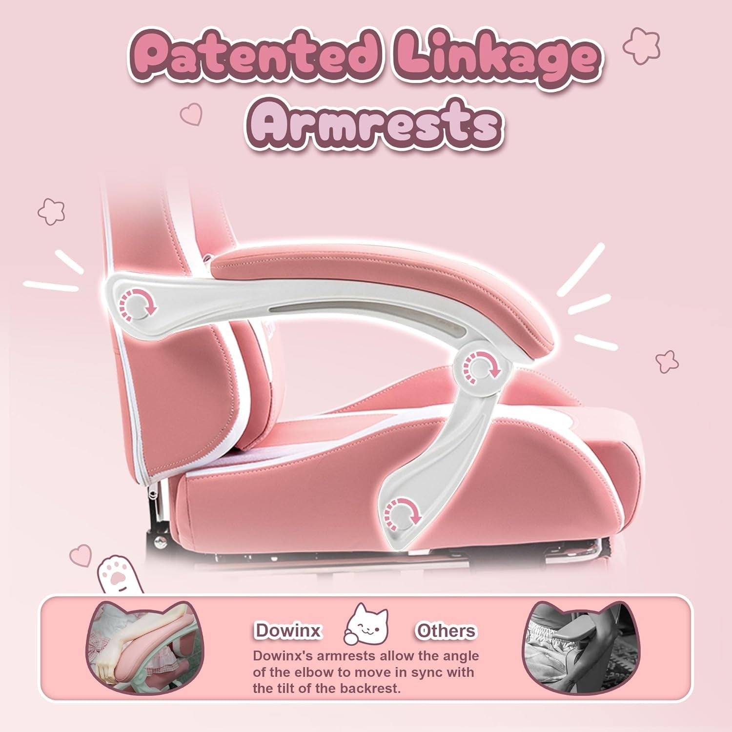 Cute Cat Ear Gaming Chair Massage Lumbar Footrest Pink 290lbs
