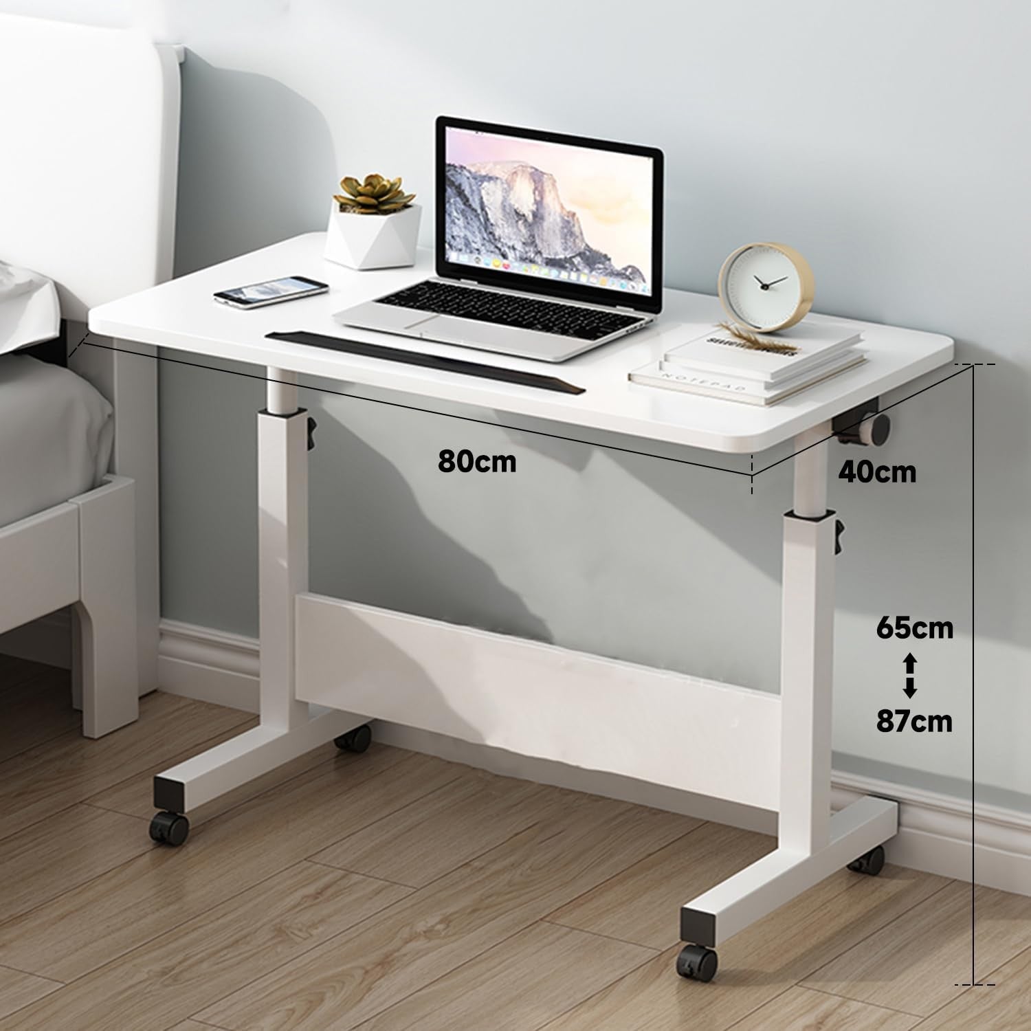 Height Adjustable Desk on Wheels Standing Laptop Desk Small Office 80x40cm
