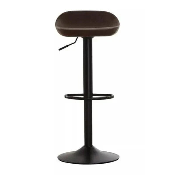 Set of 2 Mocha Bar Stools Adjustable Swivel PU Leather Black Base Chairs