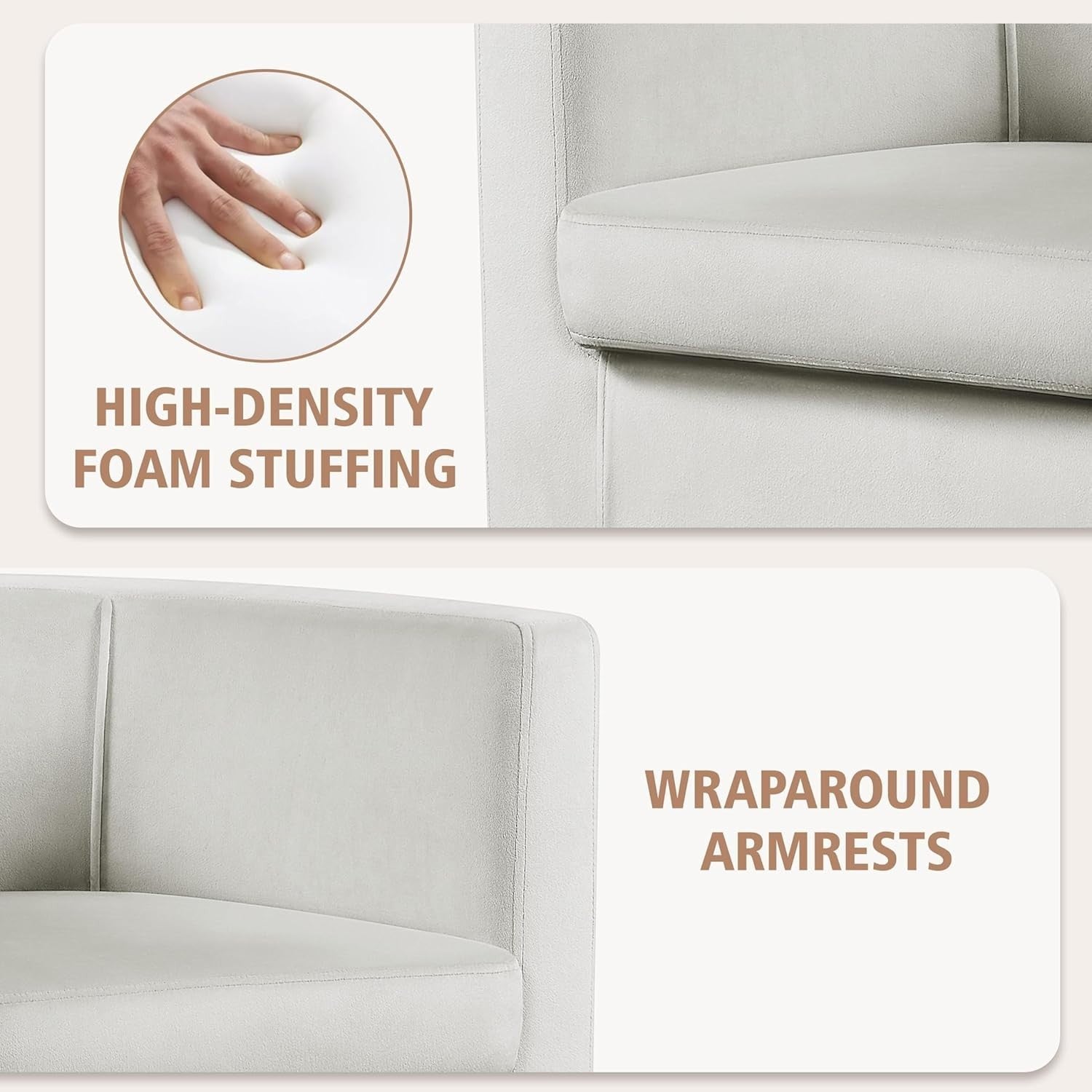 Modern Velvet Tub Armchair Beige Upholstered Sofa Chair Lounge Seat