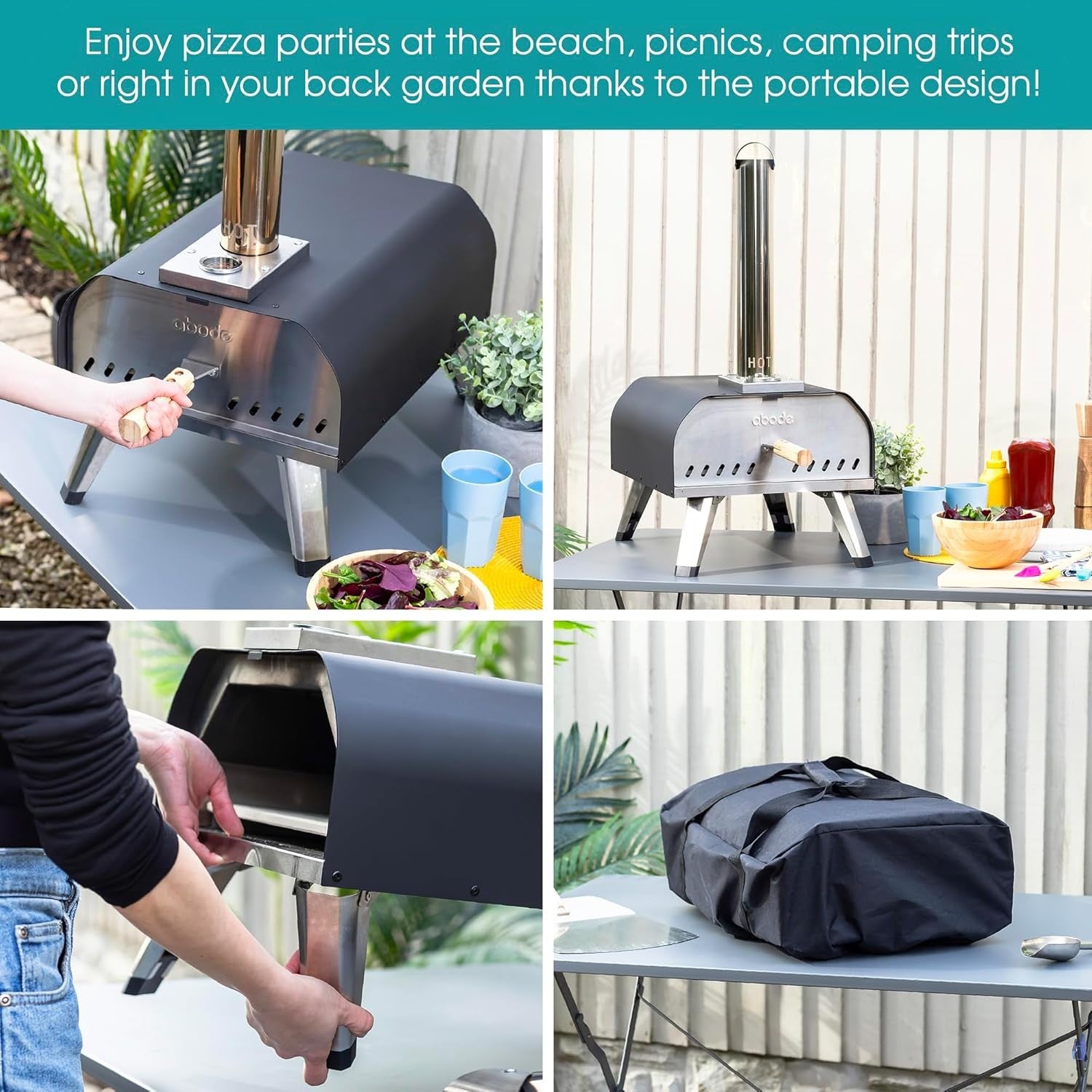 Outdoor 13" Wood Pellet Pizza Oven | Portable Garden BBQ Cooker w Paddle & Cover