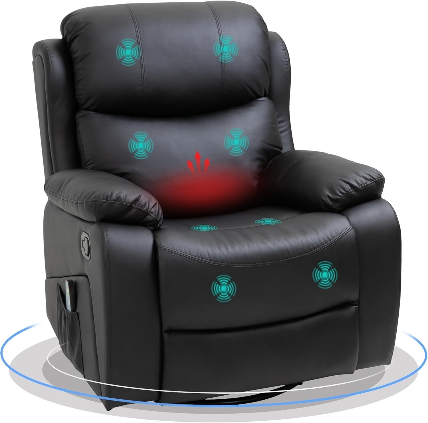 Massage Recliner Chair Heat 8-Point Swivel Rocking PU Leather Footrest Black