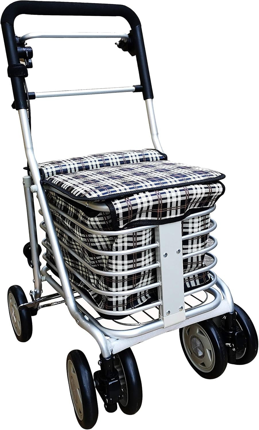6 Wheel Shopping Trolley with Seat Adjustable Handle Brake Foldable Heavy Duty