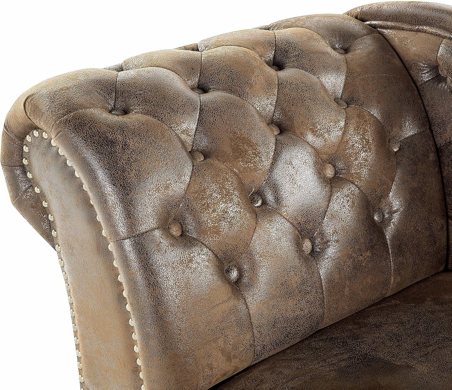 Left Hand Chesterfield Chaise Lounge Faux Suede Brown Sofa 169cm Elegant Tufted