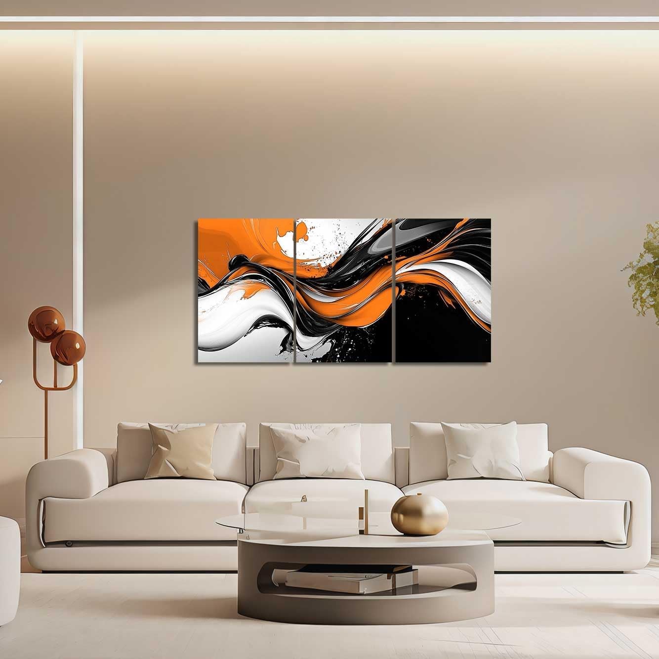 3-Piece Abstract Canvas Wall Art 11x14 in Black White Orange Modern Decor