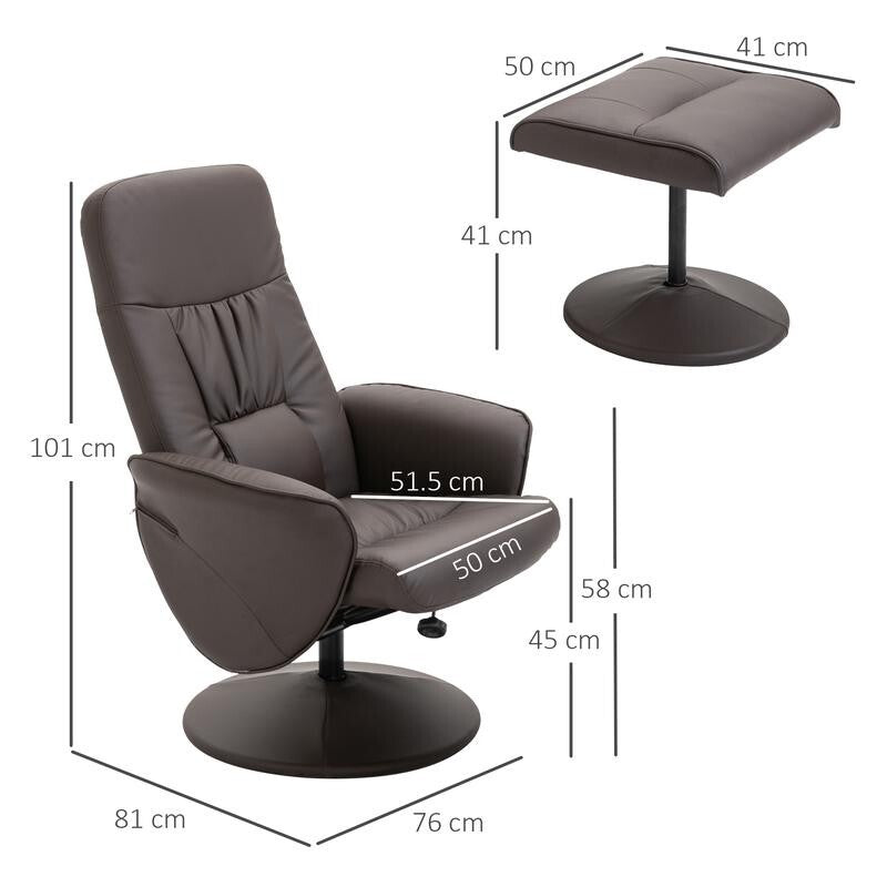 Luxury Recliner Armchair w/ Footstool Swivel Faux Leather Lounge Seat