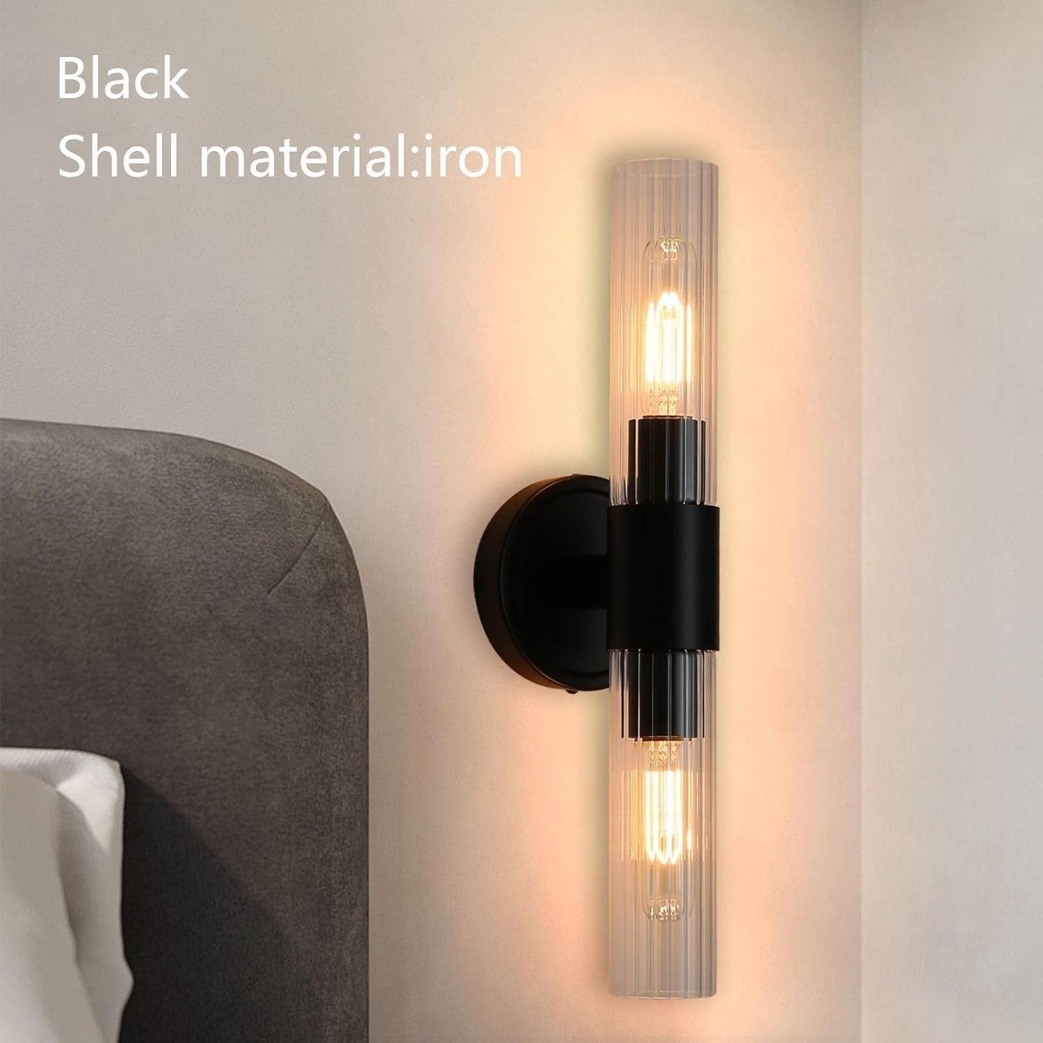 Dimmable Vintage Black Wall Sconce Light with Glass Shade & E27 Socket