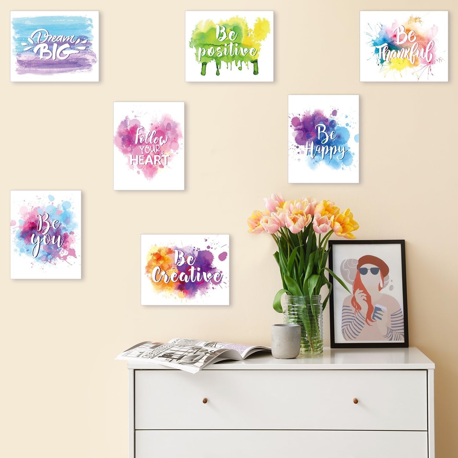 Set of 9 Motivational Quote Wall Art Prints 8×10″ Abstract Watercolor