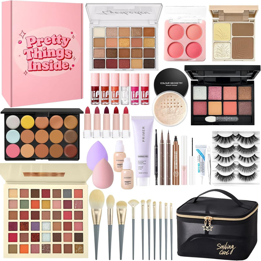 All-in-One Makeup Kit – Foundation, Eyeshadow, Lip Gloss & Brushes