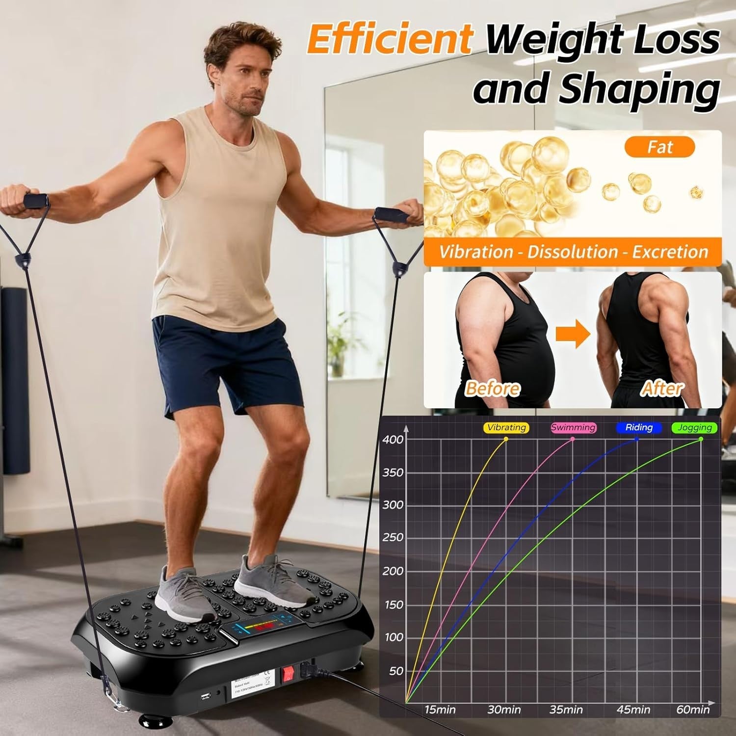 Black Whole Body Vibration Fitness Platform 120 Levels Bluetooth Home Gym