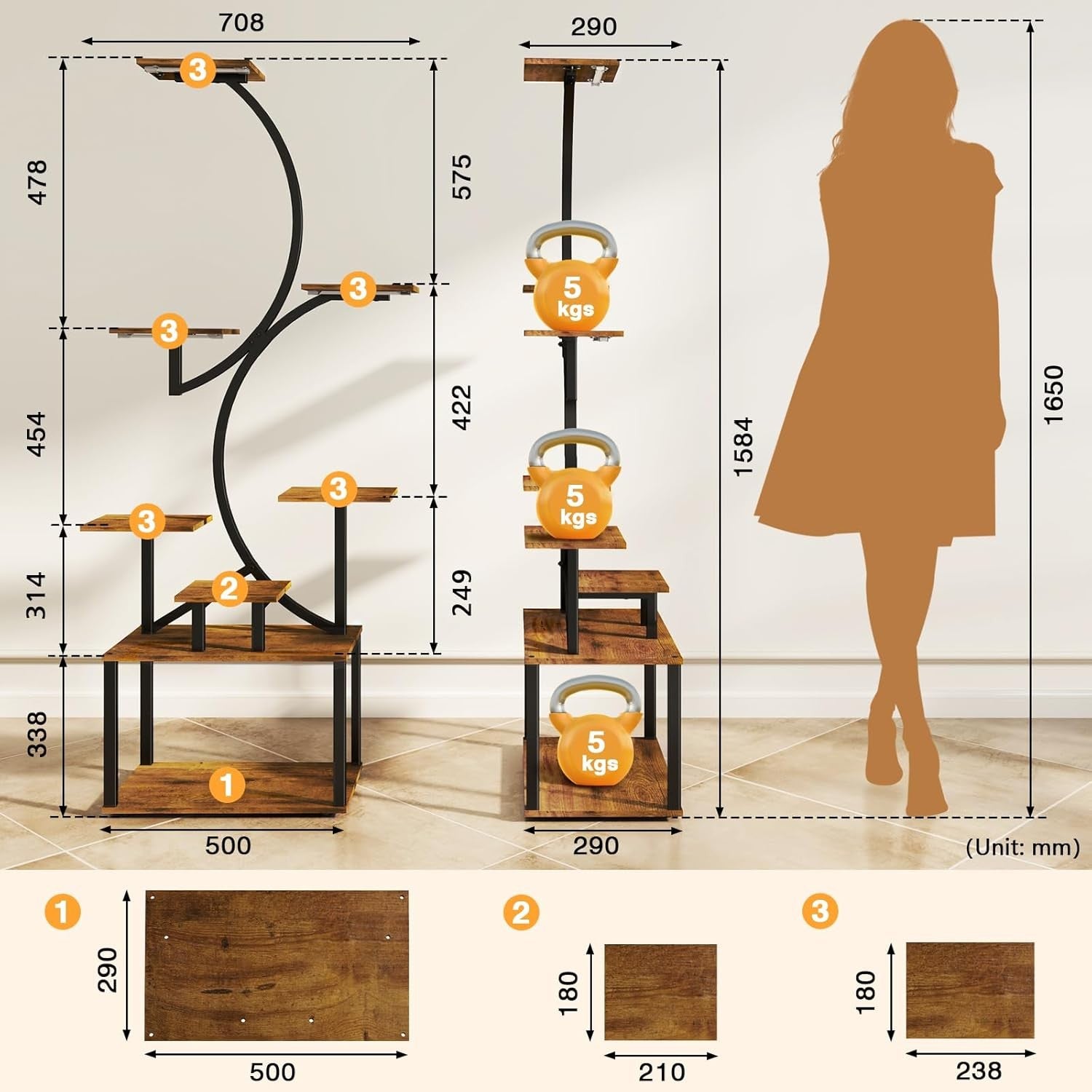 8-Tier S-Shaped Metal Plant Stand with LED Grow Lights | 158cm Tall Indoor Shelf