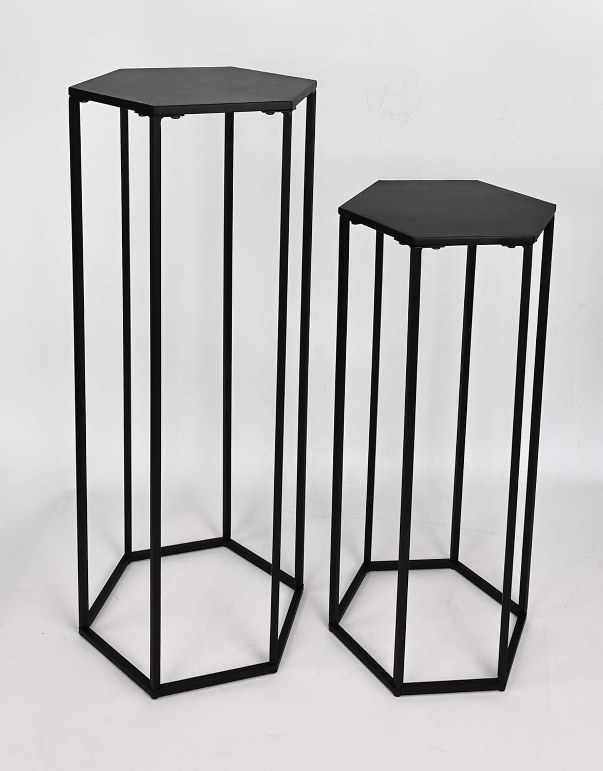 Set of 2 Black Metal Plant Stands | Tall & Small Indoor Planter Display Stands
