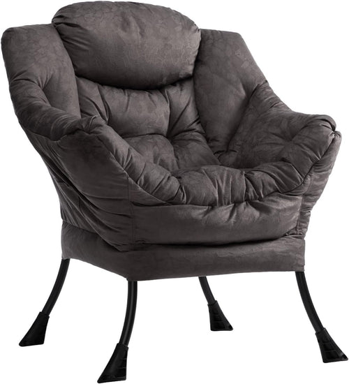 Grey Brown Velvet Armchair Lounge Chair Reading Chair Living Room Sofa Accent