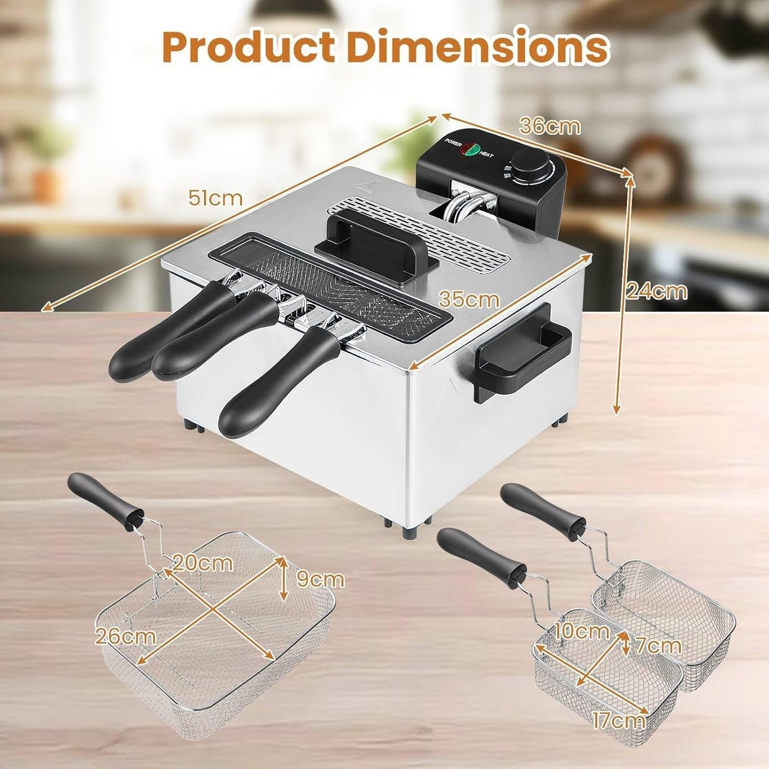 5L Deep Fat Fryer Triple Basket 2000W Adjustable Temp Viewing Window