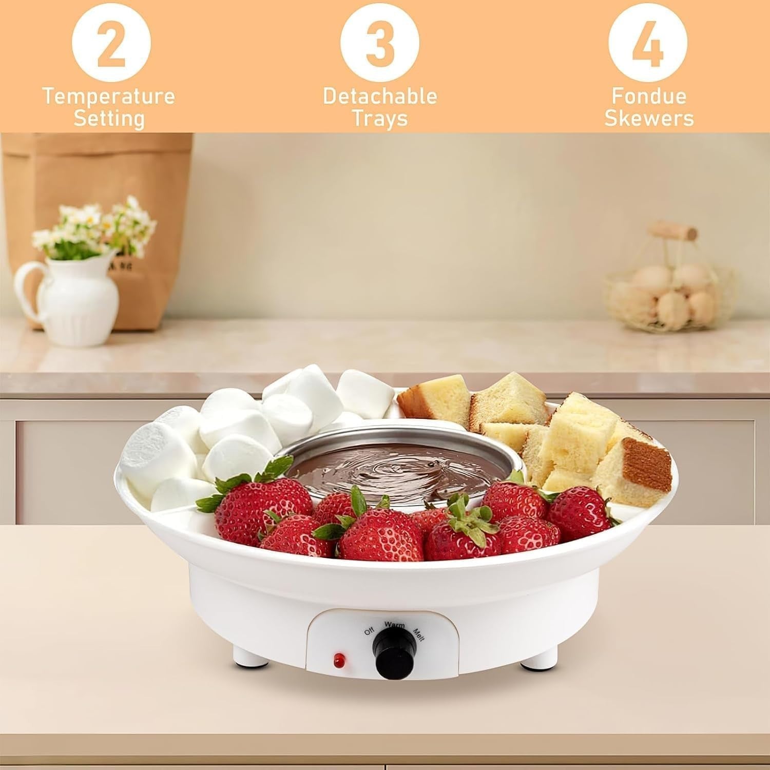 Electric Chocolate Fondue Pot Set Melting Maker 9oz Bowl White