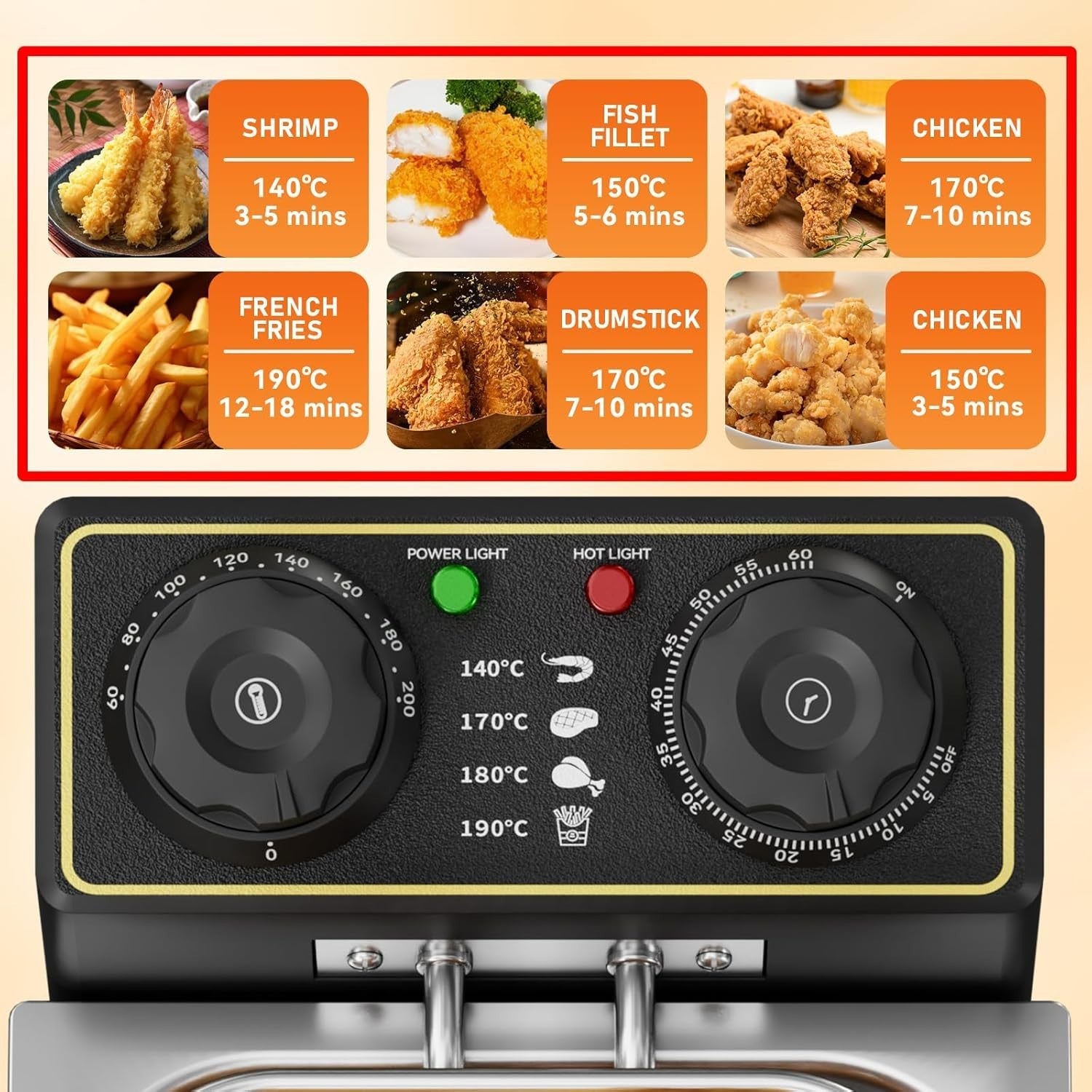 3L Deep Fat Fryer 2000W Adjustable Temp Electric Chip Fryer