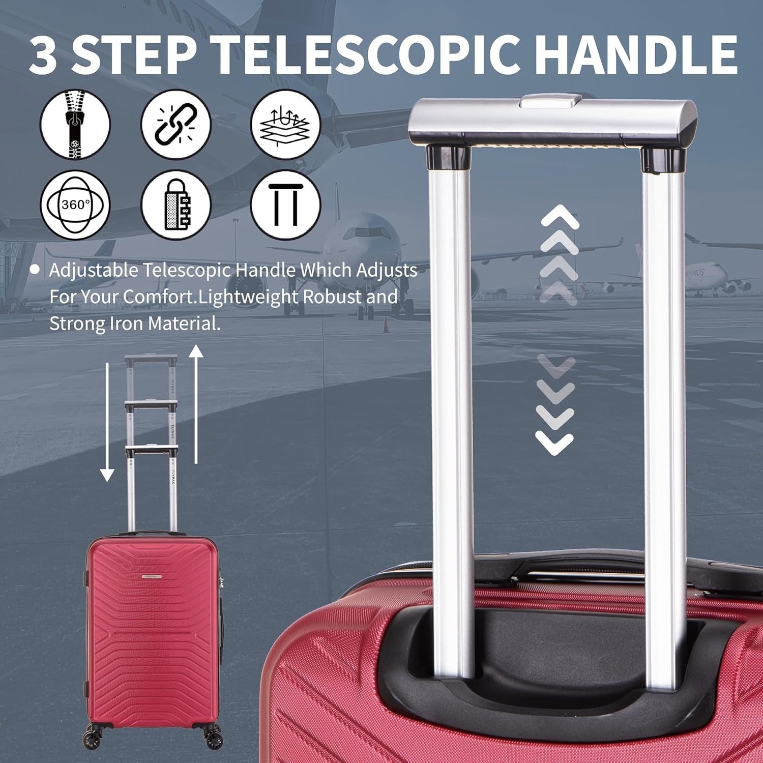 24'' Medium Check In Suitcase Hard Shell ABS 4 Spinner Wheels Lock 68L
