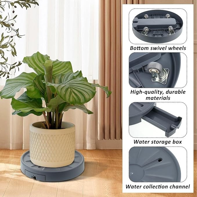 2 Pack 33cm Plant Caddy with Wheels Heavy Duty Rolling Pot Stand Indoor Outdoor