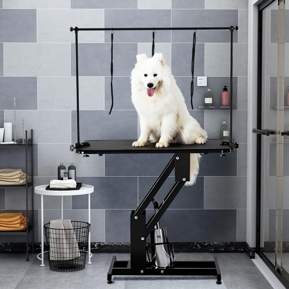 Large Hydraulic Dog Grooming Table Heavy Duty Adjustable Arms Anti Slip Top