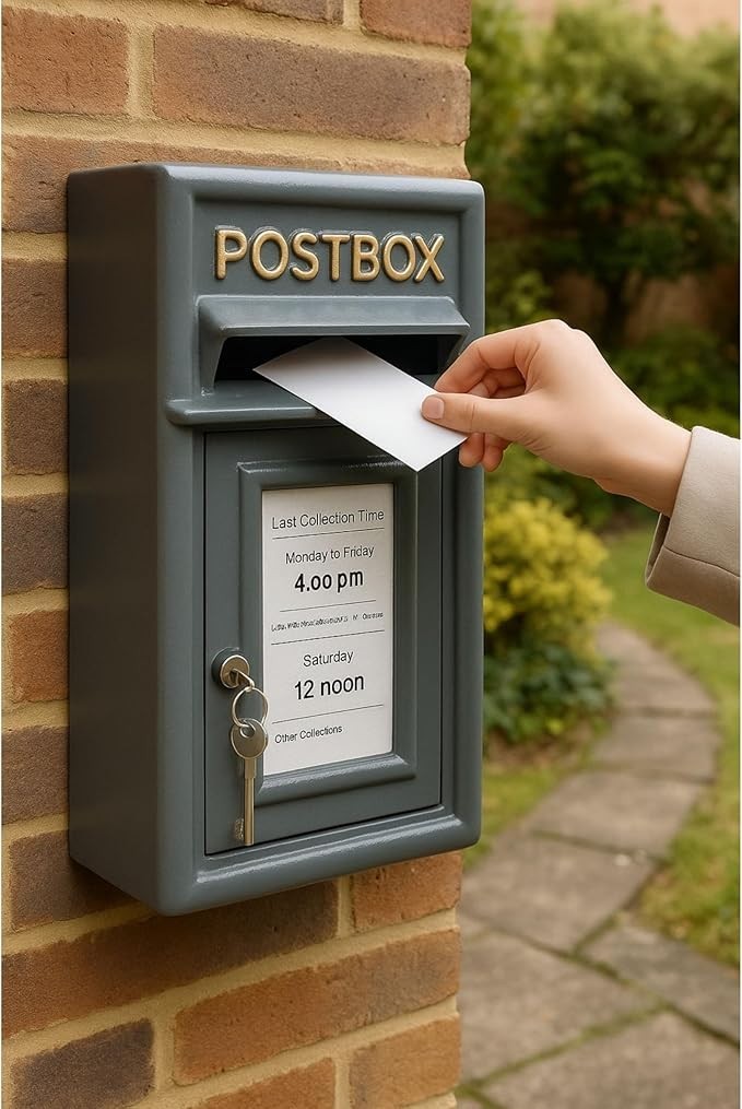 Lockable Cast Iron Wall Post Box | Weatherproof Mailbox | 44cm Tall | Secure
