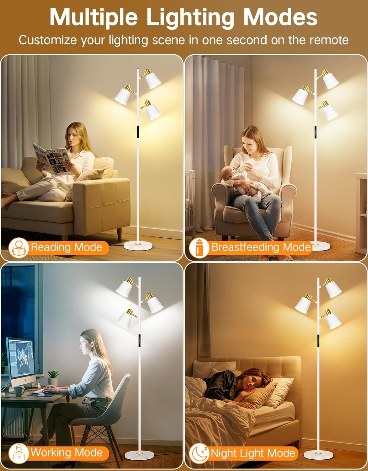 LED Tree Floor Lamp Dimmable Remote Touch 3 Adjustable Modern Light