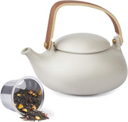 Japanese Ceramic Teapot 800ml Infuser Matte Grey Bentwood Handle