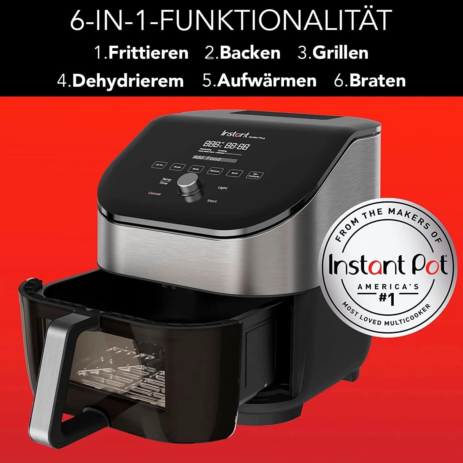 5.7L Air Fryer ClearCook Window Odour Filter 6in1 Touch 1700W Steel