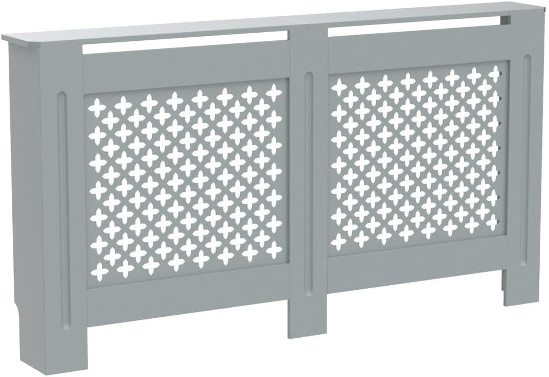 Large Grey Radiator Cover | Modern Cross Slat MDF Cabinet – Stylish, Durable