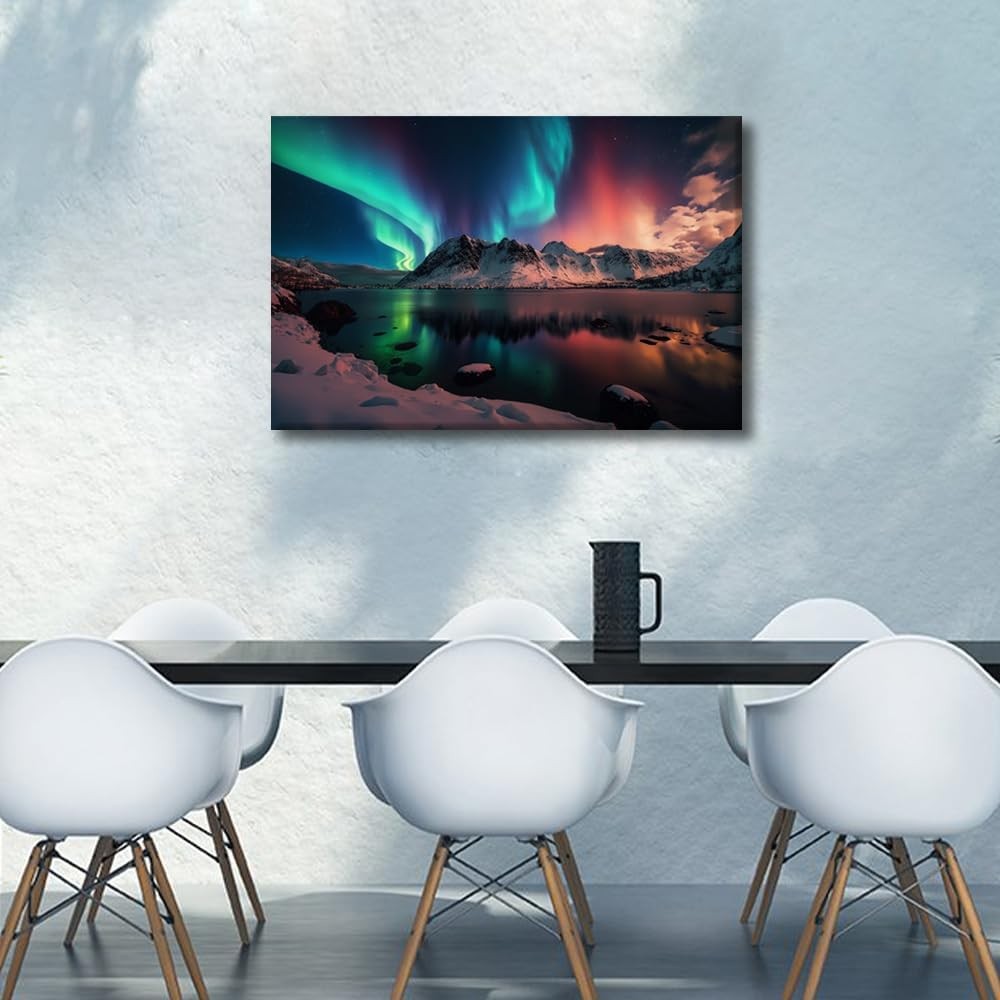 24×36″ Lake & Northern Lights Canvas Wall Art – Aurora Home Decor