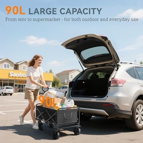 Folding Festival Trolley 90L Camping Garden Shopping Cart on Wheels