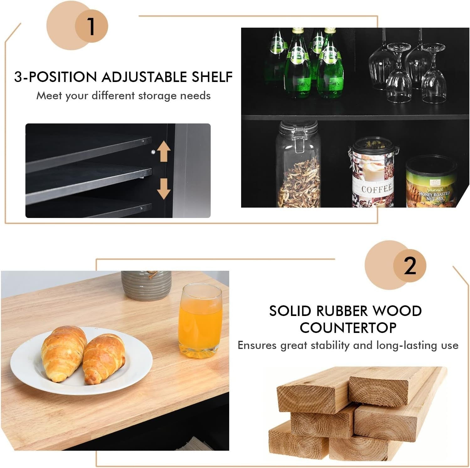 Kitchen Island Trolley with 2 Drawers & Spice Rack Black 88x45x90cm