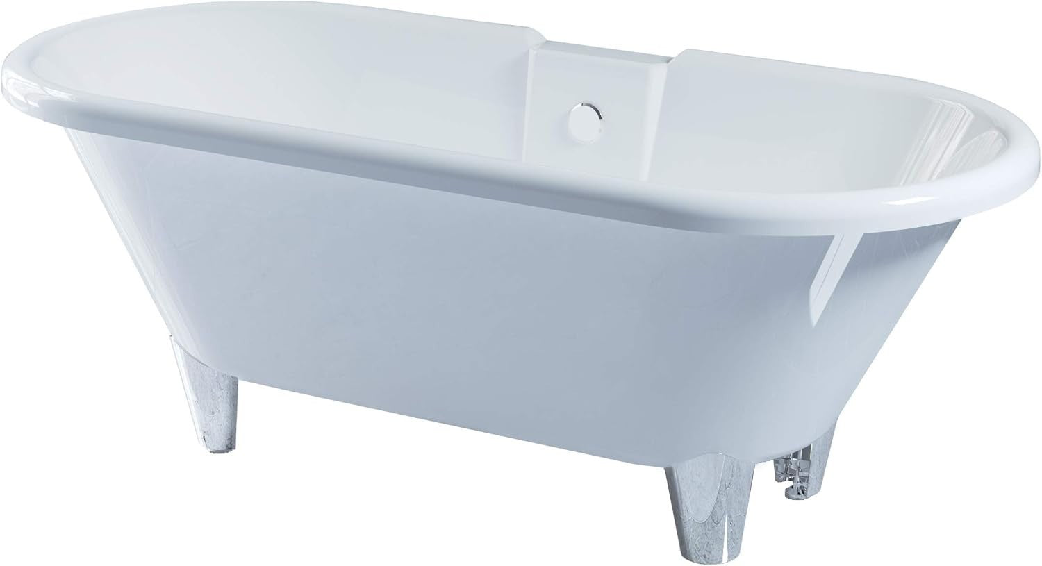 1750x800mm Traditional Freestanding Roll Top Bath White Acrylic Chrome Claw Feet