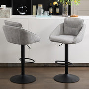 Adjustable Grey Linen Bar Stools Set of 2 Swivel Kitchen Counter