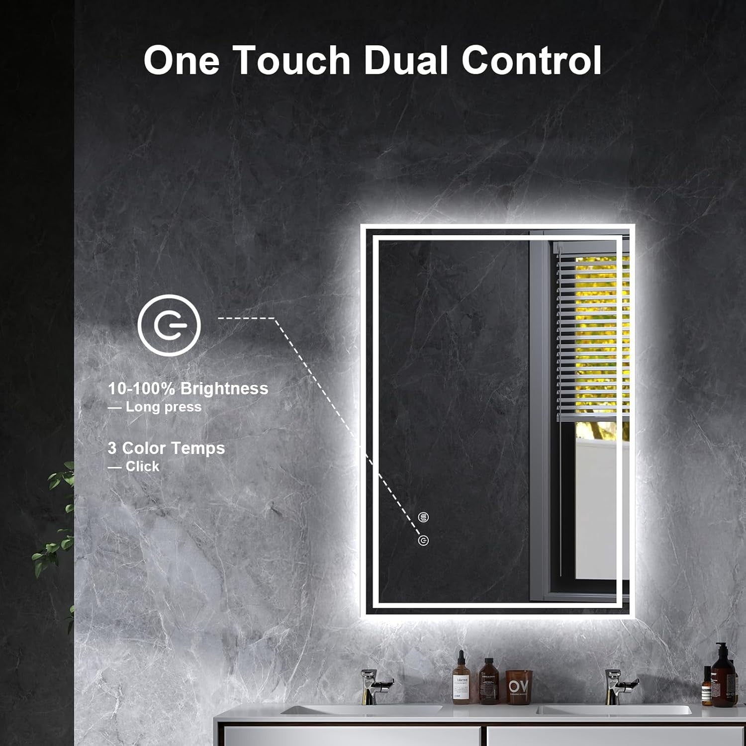 LED Bathroom Mirror 80x60cm Anti-Fog Touch Sensor Waterproof Dimmable Light