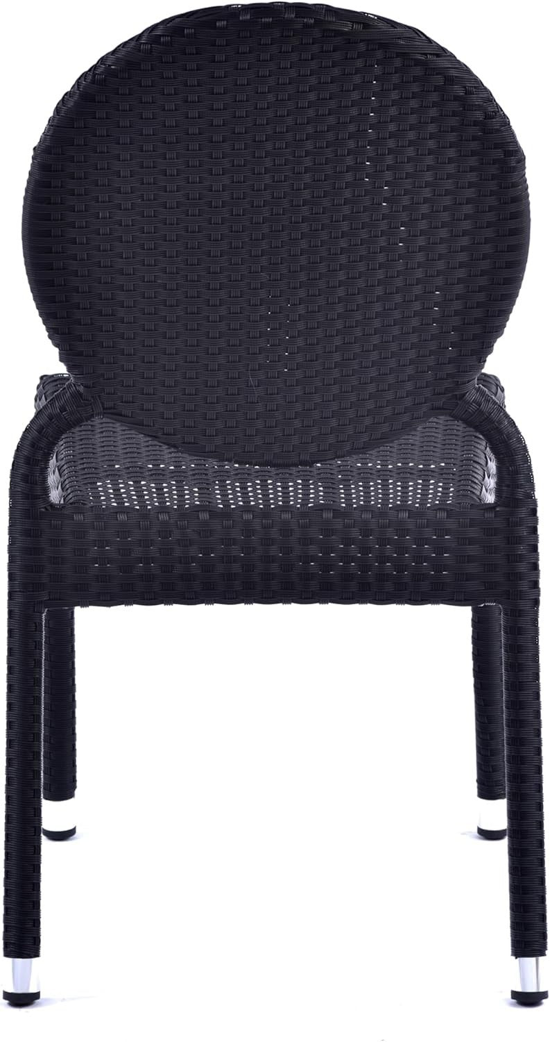Black Rattan Side Chair Stackable Round Back Garden Patio Dining Seat