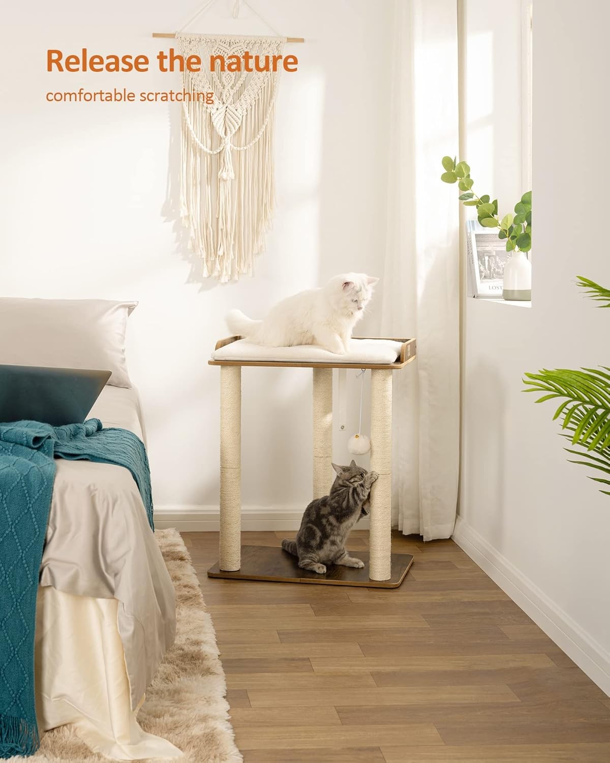 68cm Wooden Cat Tree Rustic Brown Scratching Post Tower Platform Condo